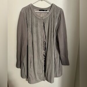 H BY HALSTON Faux Suede Ribbed Knit Sleeves Full Zip Mid Length Jacket Wms 24W